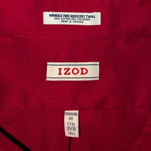 Izod Men's Big&Tall Red Long Sleeve Dress Shirt. Neck Size 17.5 . NWOT - Picture 4 of 10